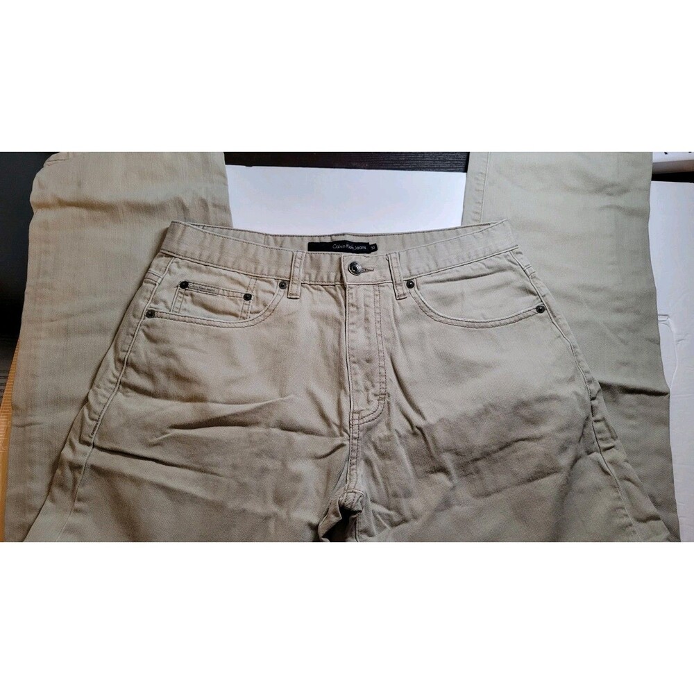 Calvin Klein Jeans Mens 32 Khaki Denim Pants Straight Leg Five Pocket Twill EUC